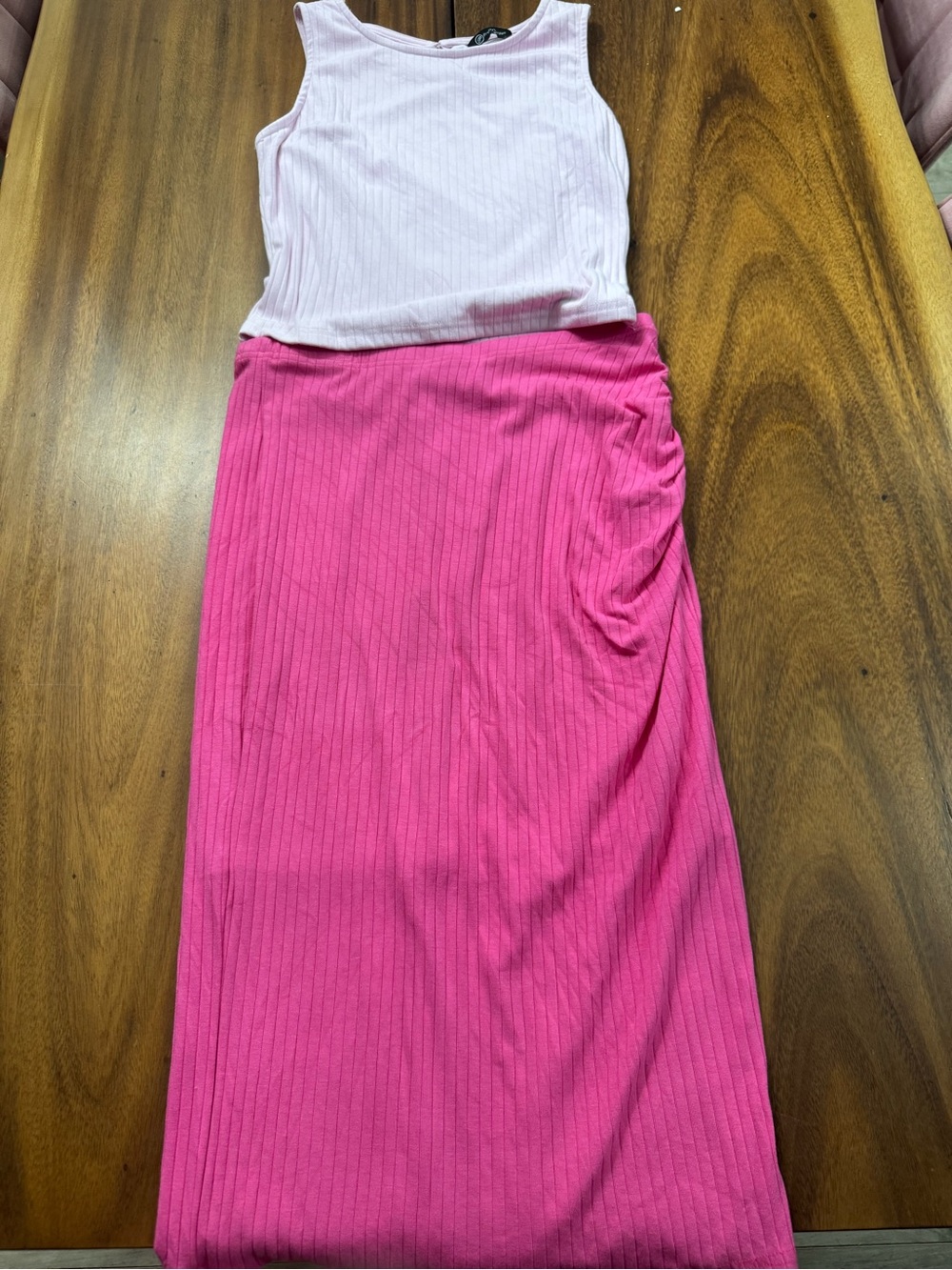 Two piece Ribbed Pink Maxi Skirt set  - Women's